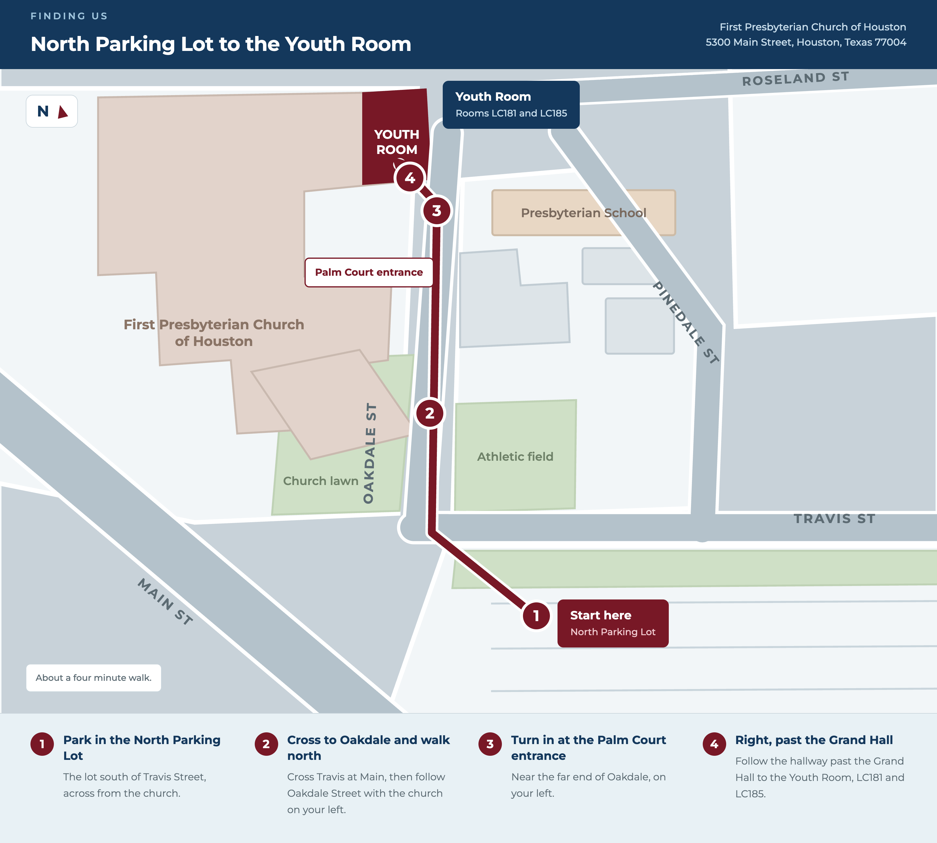 Map of the main meeting at First Presbyterian Church of Houston